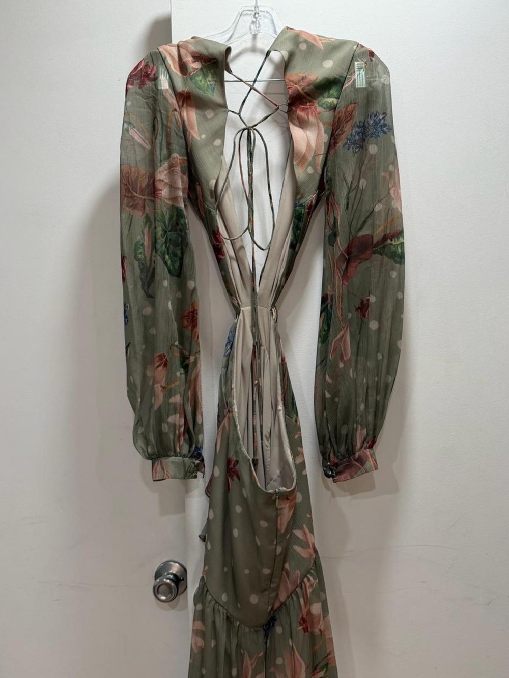 PatBO Sage Green Floral Deep-V Ruffle Maxi Dress - Picture 3 of 6